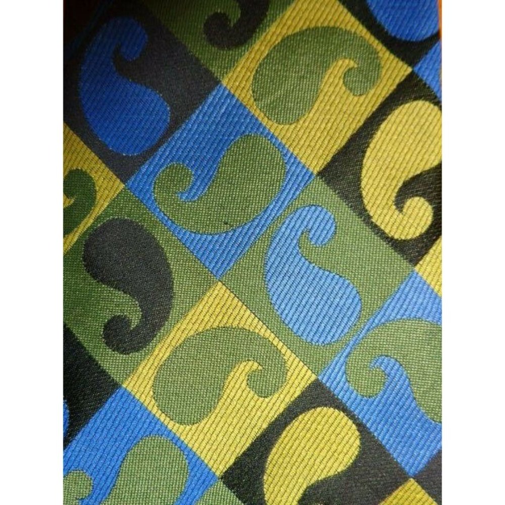 1970s VINTAGE ~DRESS SHIRT TIE ~PAISLEY FUNKY MOD ~OLIVE MUSTARD BLACK ~ 57"